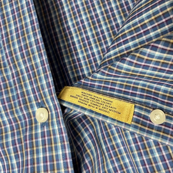 Roundtree & Yorke Blue Plaid Mens Short Sleeve Shirt L Button Down Collar - Picture 5 of 5